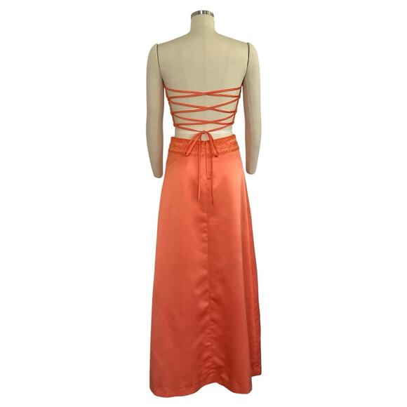 Y2K Ciret Beaded Orange Two Piece Formal Dress with Corset Tie - Picture 3 of 8